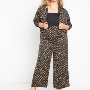 Eloquii Pull On Printed Wide Leg Pant leopard satin women's size medium